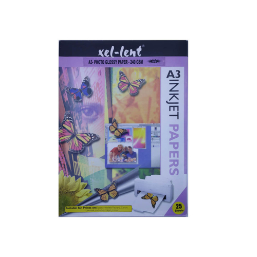 Xel-Lent A3 Glossy Photo Paper,240Gsm, White, 25 Sheets/Pack