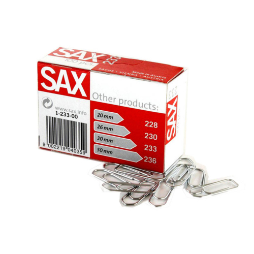 Sax 233 Paper Clip Steel, 30Mm, 100Pcs/Pack
