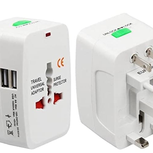 Travel Adapter, Worldwide All in One Universal Power Wall Charger AC Power Plug Adapter with Dual-USB Charging Ports for USA EU UK AUS (White)