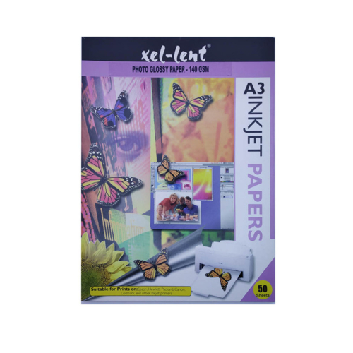 Xel-Lent A3 Glossy Photo Paper,140Gsm, White,50 Sheets/Pack